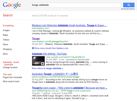 Touge adelaide Google Search Result